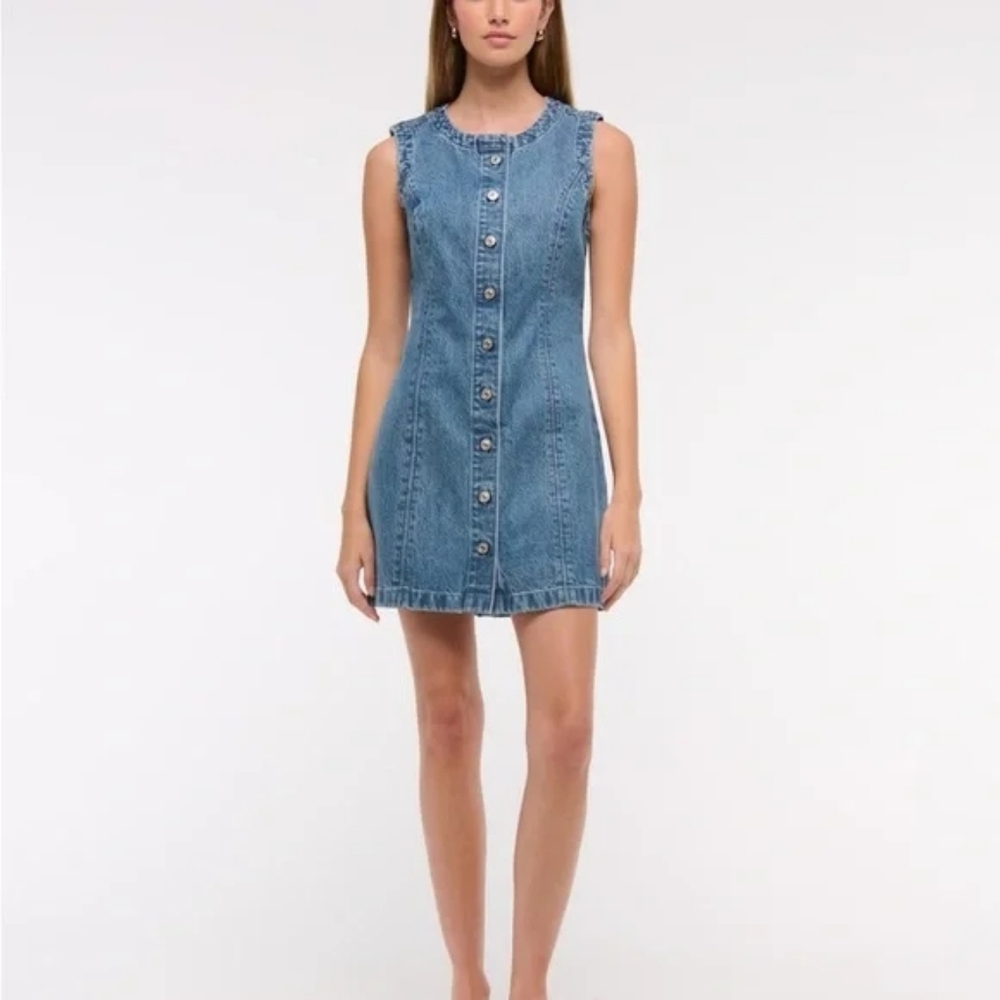 The A&F Mara High-Neck Vest Mini Dress - Medium Wash Denim